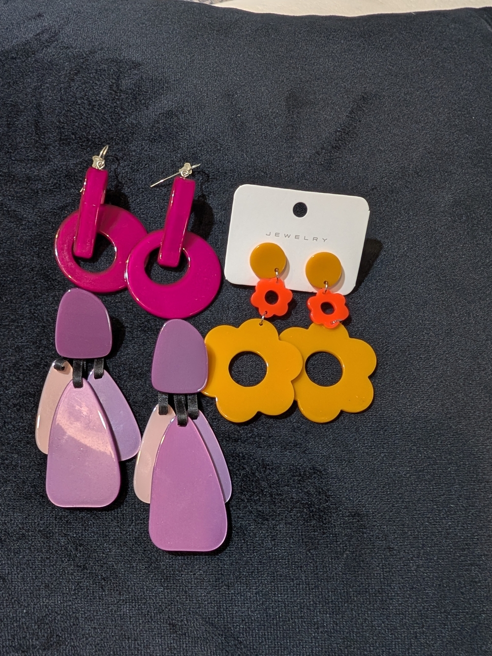 Multicolor Plastic Dangle/Drop Earrings Lot Of 3